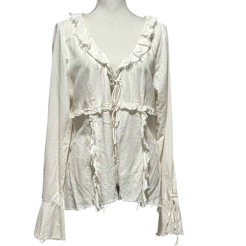 H&M / Divided- Size Large - Cream Flounced Top - Distressed and Raw Edges - Picture 2 of 12
